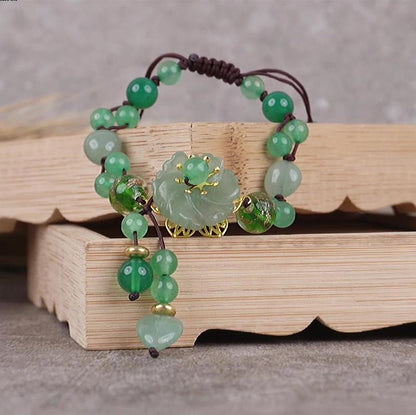 Pulsera de flores colgantes de la suerte de jade verde natural