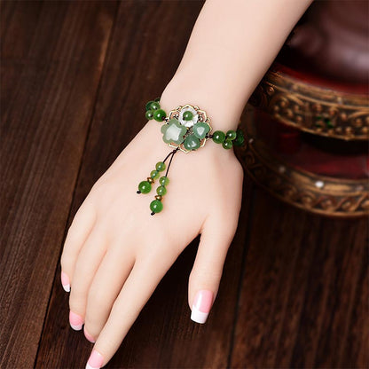 Pulsera de flores colgantes de la suerte de jade verde natural