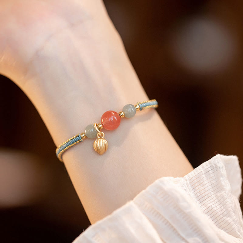 Red Agate Jade Lotus Confidence Calm String Bracelet