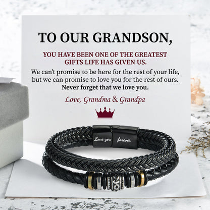 To Our Grandson, We Promise To Love You Double Row Bracelet