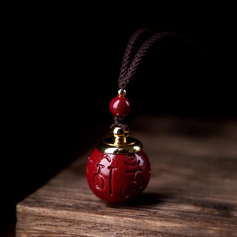 Cinnabar Om Mani Padme Hum Attract Fortune Blessing Lucky Bead Necklace Pendant