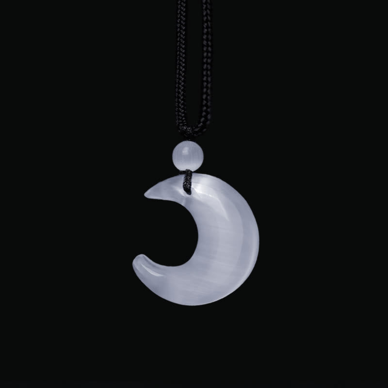 Natural Silver Sheen Obsidian Selenite Crystal Crescent Moon Yin Yang Couple Protection Necklace Pendant