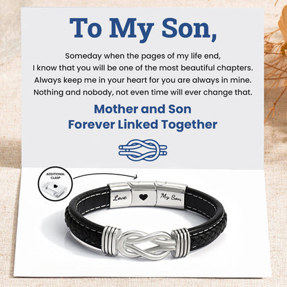 “Mother and Son Forever Linked Together" Braided Leather Bracelet