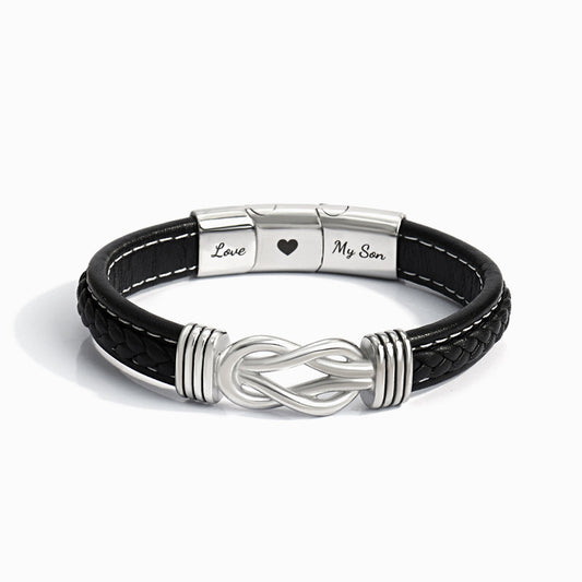 “Mother and Son Forever Linked Together" Braided Leather Bracelet