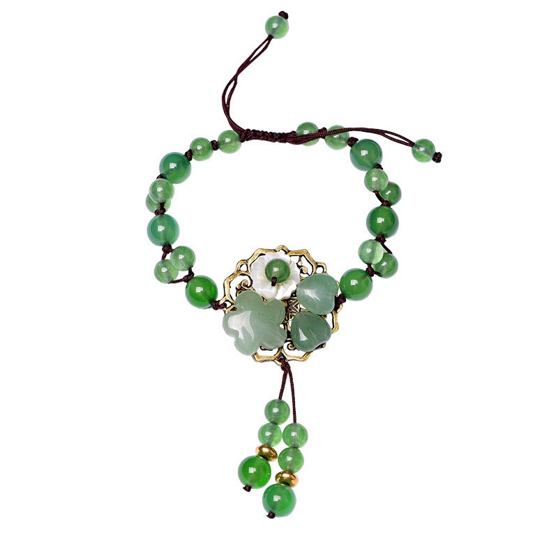 Pulsera de flores colgantes de la suerte de jade verde natural