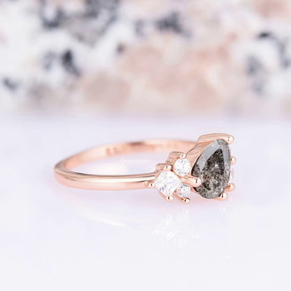 Galaxy Raw Salt & Pepper (Herkimer) Diamond Ring- 14K Rose Gold Vermeil