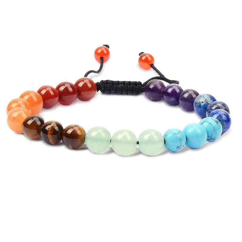 Natural Healing Power Gemstone Crystal Beads Unisex Adjustable Macrame Bracelet