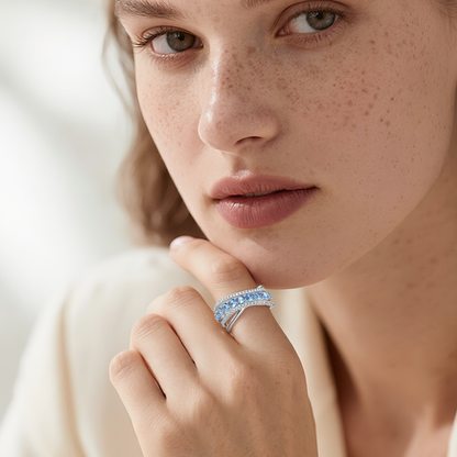 18K Gold Twist Aquamarine Zircon Ring