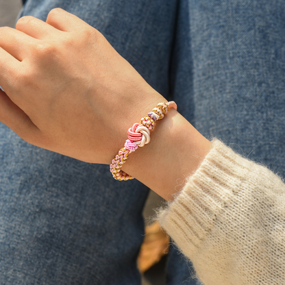 Pulsera con nudo de flor de durazno “Abuela y nieta para siempre unidas”