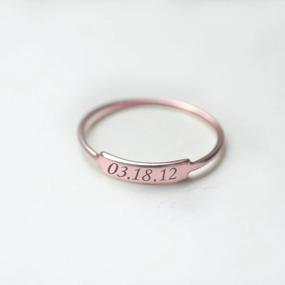 Bar Ring With Engraved Date