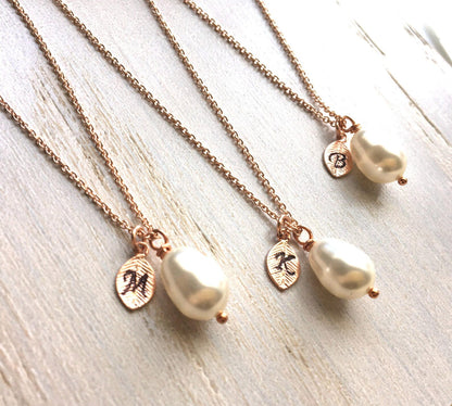 Rose Gold Pearl Necklace, Teardrop Pearl Necklace