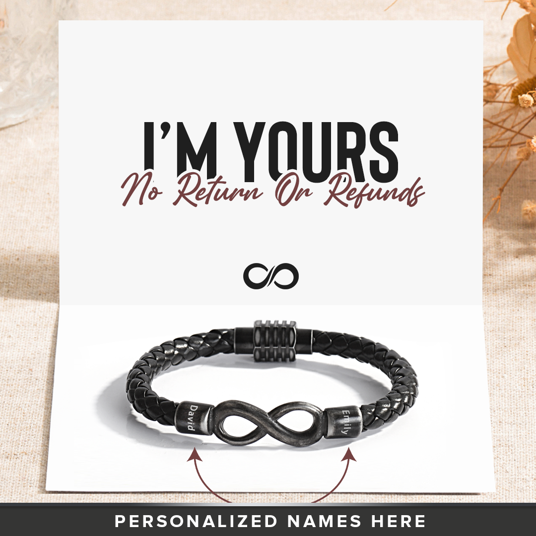 To My Man, Personalized Couple Name Infinity Leather  Bracelet