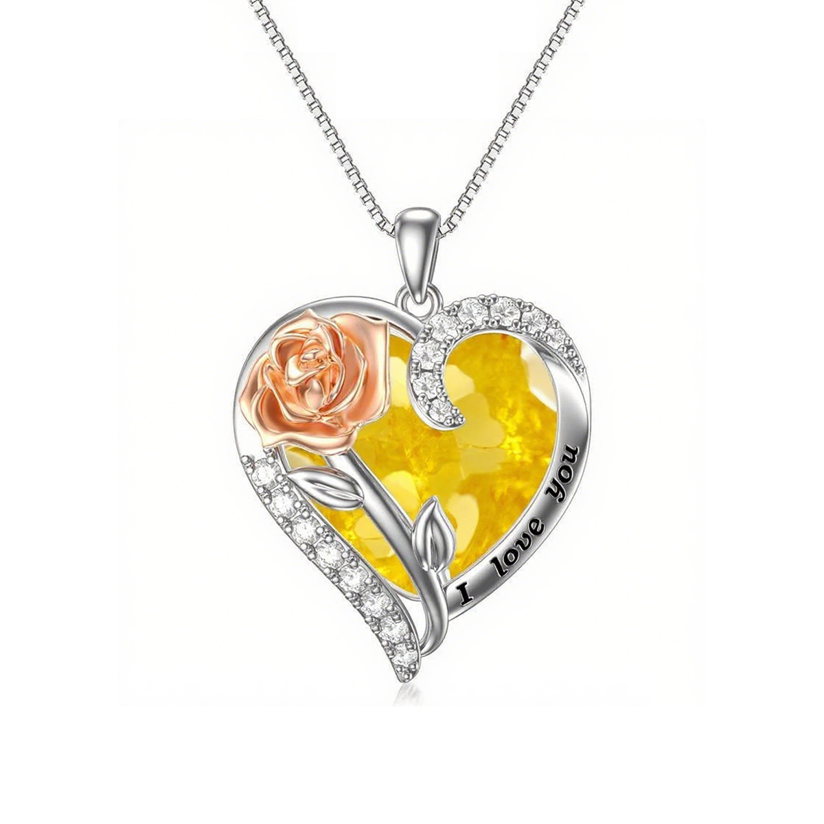 S925 Rose Crystal Necklace Heart Pendant｜Birthday Christmas Gifts for Women