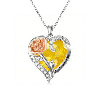 S925 Rose Crystal Necklace Heart Pendant｜Birthday Christmas Gifts for Women