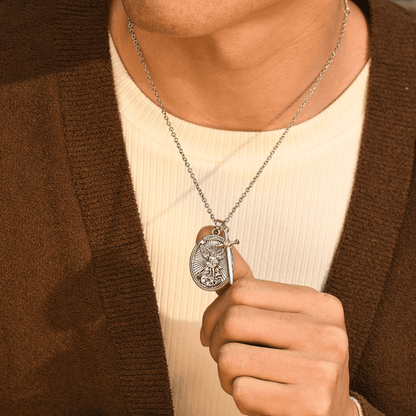 To My Grandson, Pray Through It St. Michael Archangel Necklace