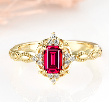 Claire Vintage Ruby Ring- 14K Solid Yellow Gold