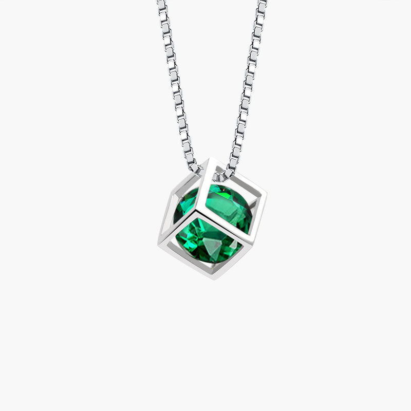 Birthstone Cube Pendant Necklace