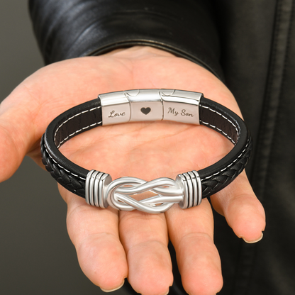 “Mother and Son Forever Linked Together" Braided Leather Bracelet