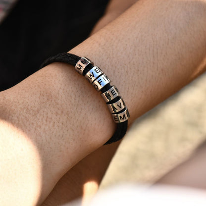 To My Man, Love You Forever Personalized Beads Leather Bracelet