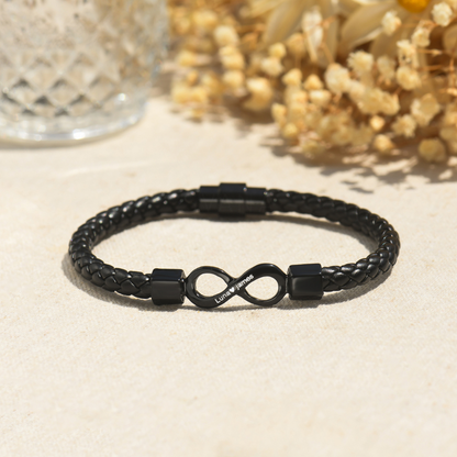 To My Soulmate, Personalized Dual Name Infinity Leather Bracelet