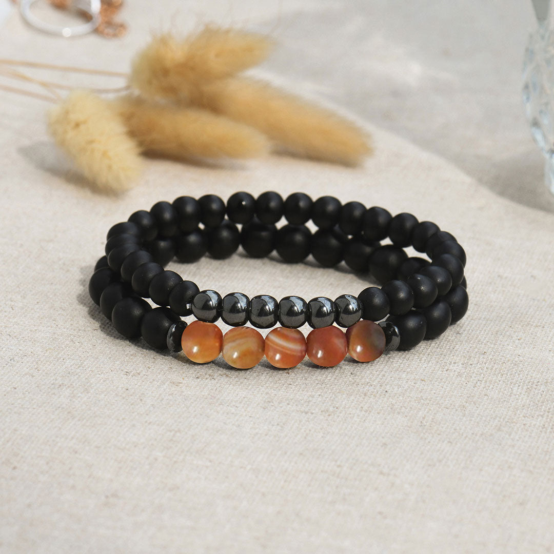 To My Son, Always Here For You Hematite Agate Protection Bracelet Set