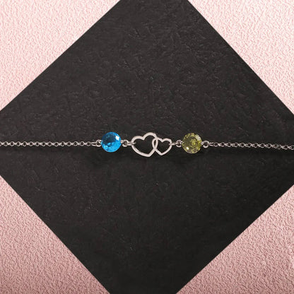 POR AMOR - TE AMO HASTA EL INFINITO Y MÁS ALLÁ PULSERA DE PIEDRA DE NACIMIENTO PERSONALIZADA DE DOBLE CORAZÓN 