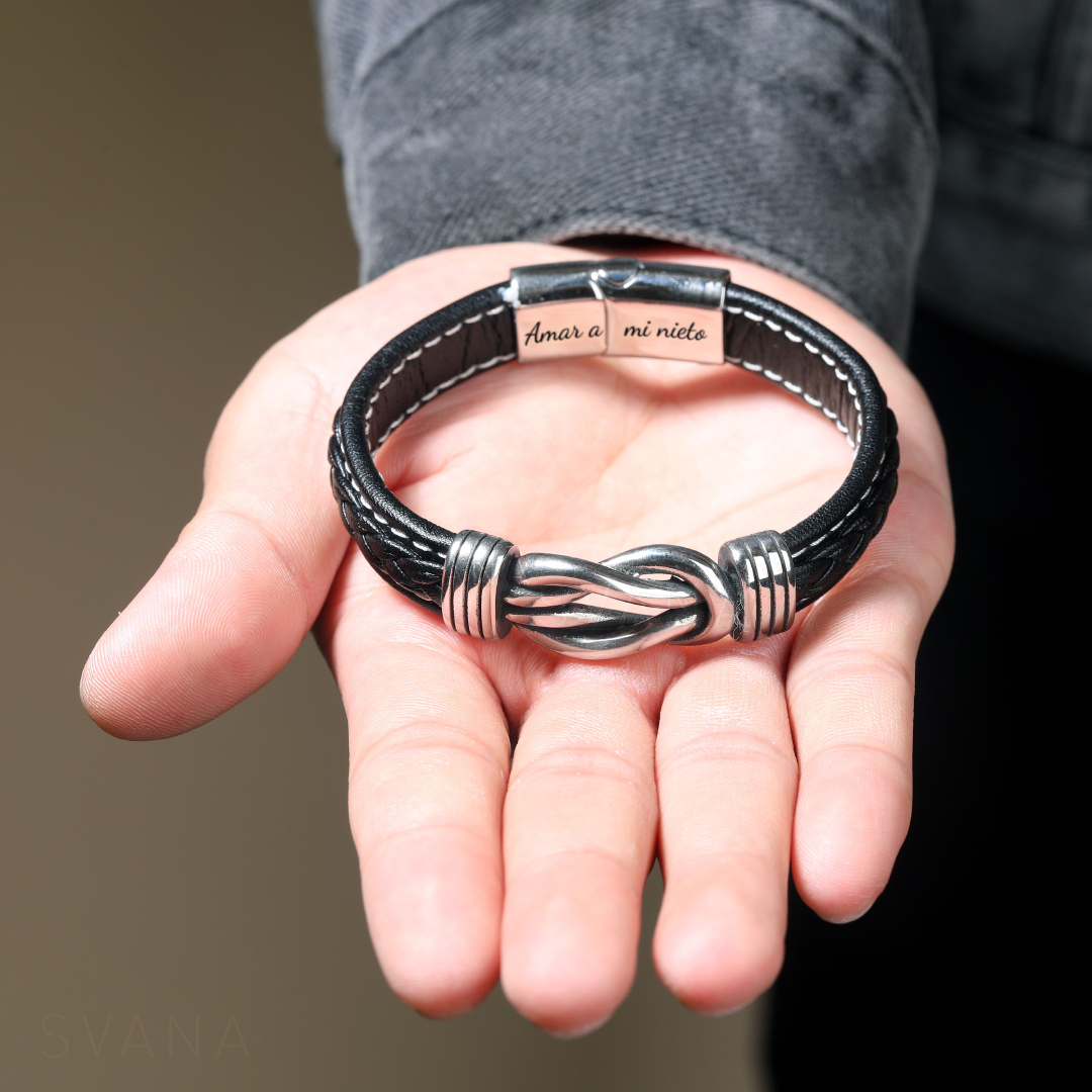 Pulsera de cuero trenzado "Abuela y nieto unidos para siempre"