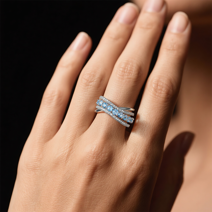 18K Gold Twist Aquamarine Zircon Ring