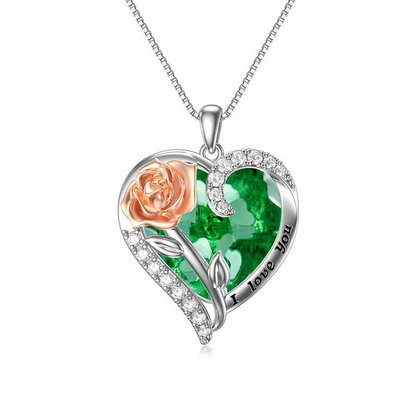 S925 Rose Crystal Necklace Heart Pendant｜Birthday Christmas Gifts for Women