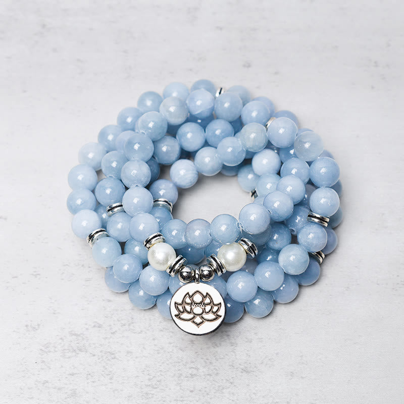 Pulsera curativa de aguamarina con 108 cuentas Mala