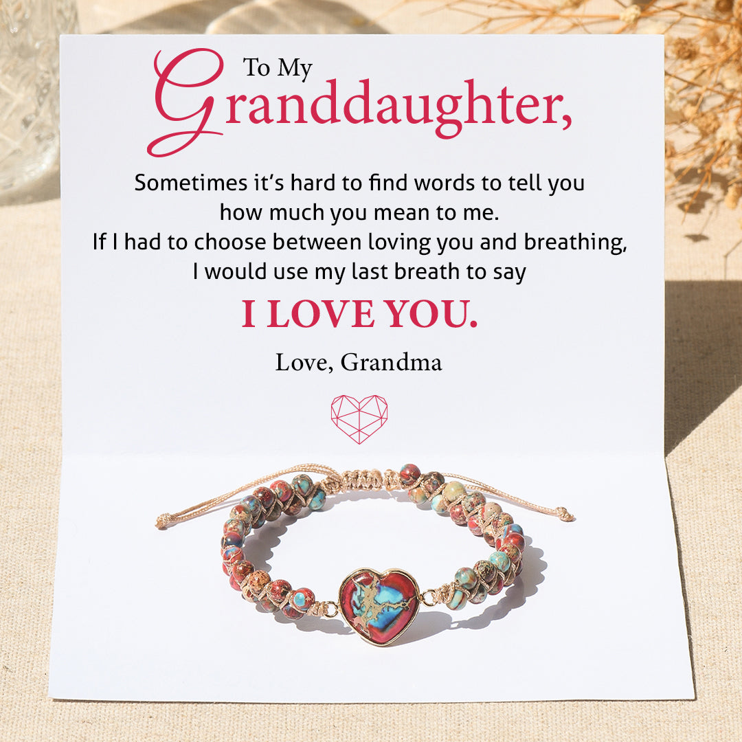 To My Granddaughter, I Love You Till My Last Breath Jasper Heart Bracelet