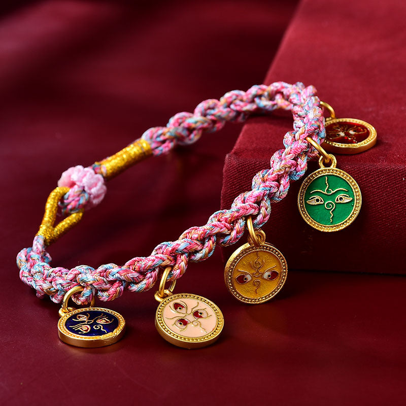 Handmade Tibetan Multicolored Rope Five God Of Wealth Luck Braid Bracelet