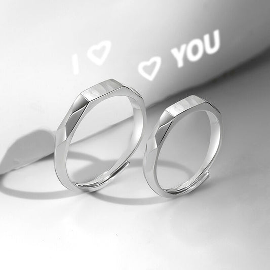 Light Sculpted "I Love You" Couple Rings 925 Sterling Silver