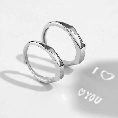 Light Sculpted "I Love You" Couple Rings 925 Sterling Silver