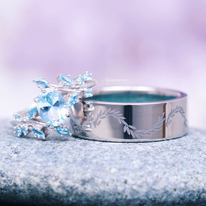 Aquamarine Leaf Fairy Engagement Ring- 925 Sterling Silver