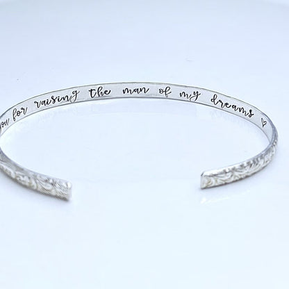 Mother of the Groom Gift - Mother of Groom Bracelet - Hidden Message Bracelet, Thank you for raising the man of my dreams