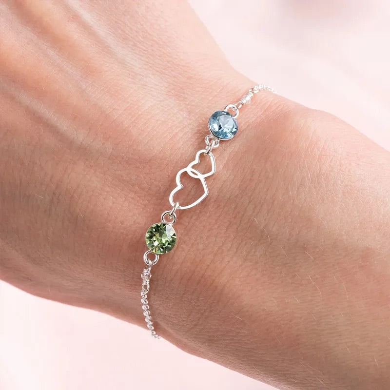 POR AMOR - TE AMO HASTA EL INFINITO Y MÁS ALLÁ PULSERA DE PIEDRA DE NACIMIENTO PERSONALIZADA DE DOBLE CORAZÓN 