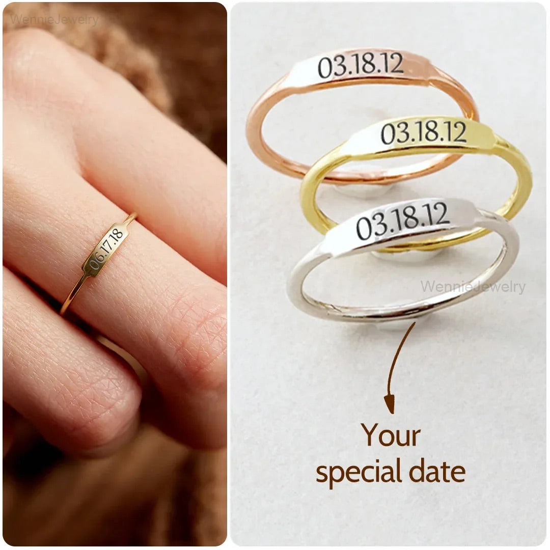 Bar Ring With Engraved Date