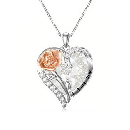 S925 Rose Crystal Necklace Heart Pendant｜Birthday Christmas Gifts for Women