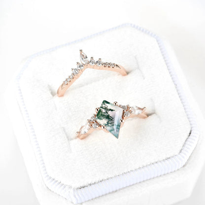 Skye Kite™  Green Moss Agate Engagement Ring Set- 14K Solid Rose Gold