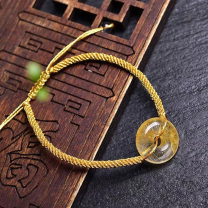 Round Citrine Peace Buckle Happiness Braided Bracelet