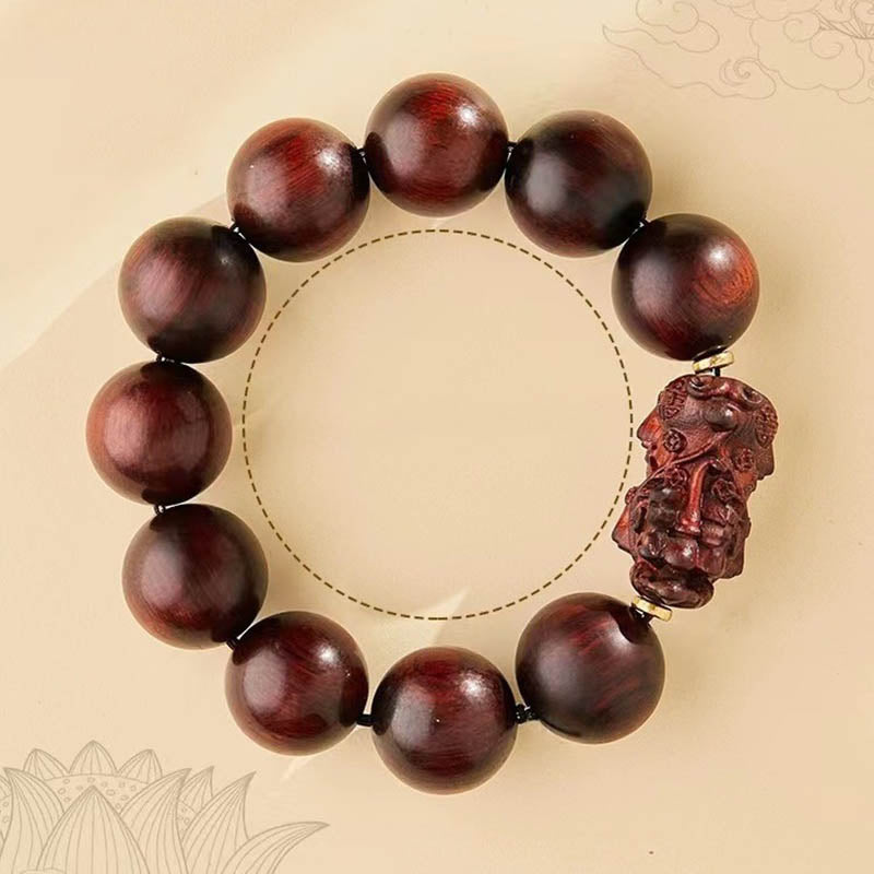 Small Leaf Red Sandalwood PiXiu Protection Bracelet