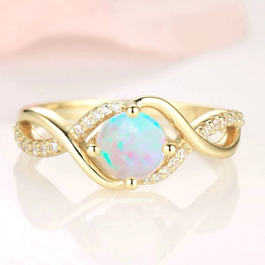 Entwined Natural Australian Opal Ring- 14K Solid Yellow Gold