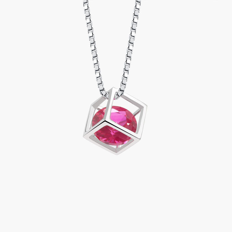 Birthstone Cube Pendant Necklace