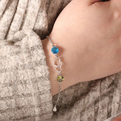 POR AMOR - TE AMO HASTA EL INFINITO Y MÁS ALLÁ PULSERA DE PIEDRA DE NACIMIENTO PERSONALIZADA DE DOBLE CORAZÓN 