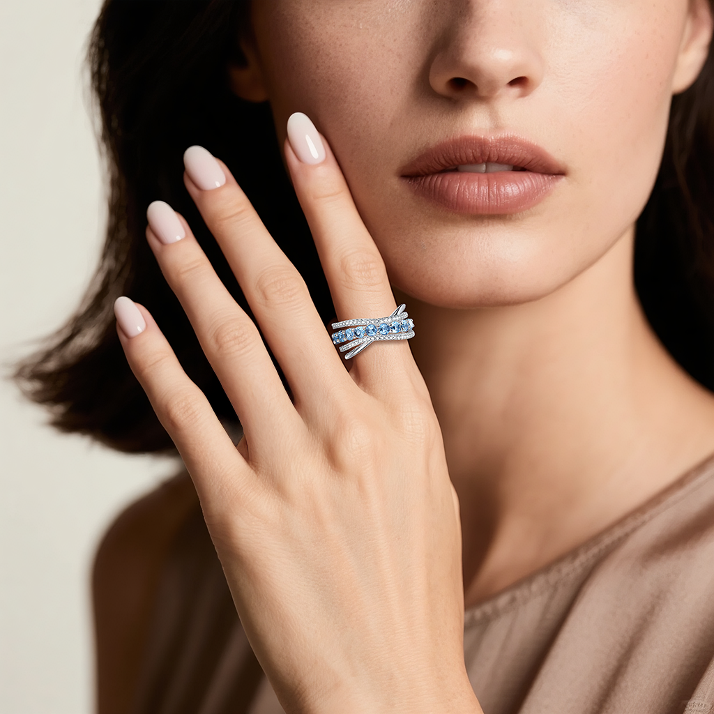 18K Gold Twist Aquamarine Zircon Ring