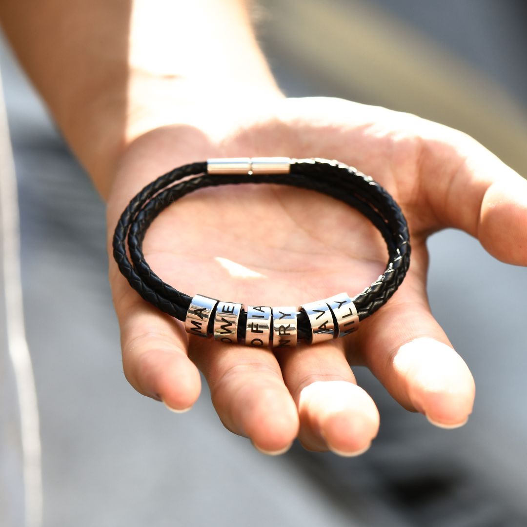 To My Man, Love You Forever Personalized Beads Leather Bracelet