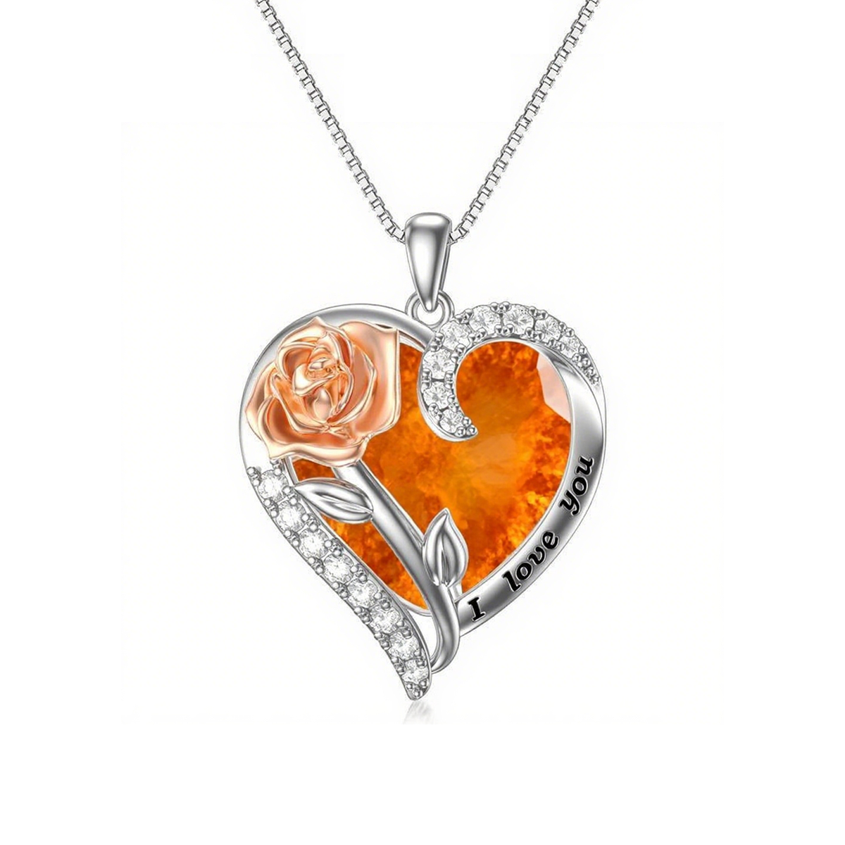 S925 Rose Crystal Necklace Heart Pendant｜Birthday Christmas Gifts for Women