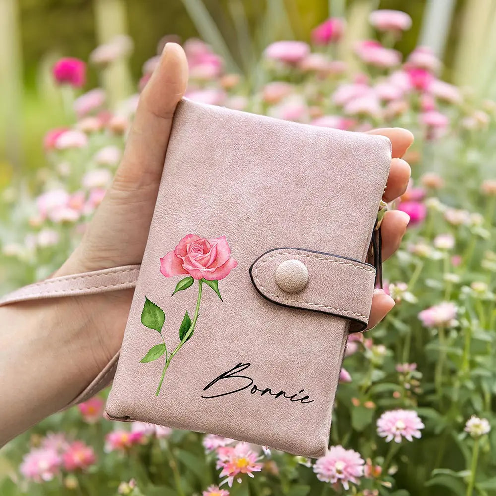 Cartera colorida con flores de nacimiento: regalo de San Valentín o cumpleaños para ella 