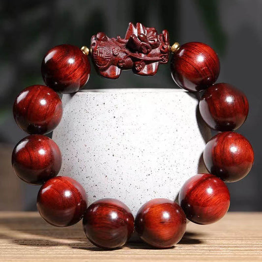 Small Leaf Red Sandalwood PiXiu Protection Bracelet